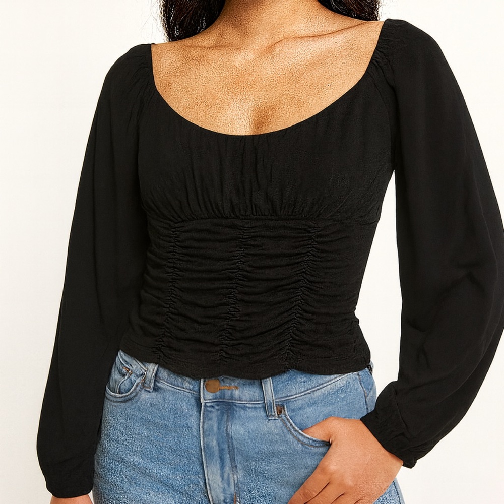 Love Theory Black Gathered Sleeve Blouse Fairycore Y2K